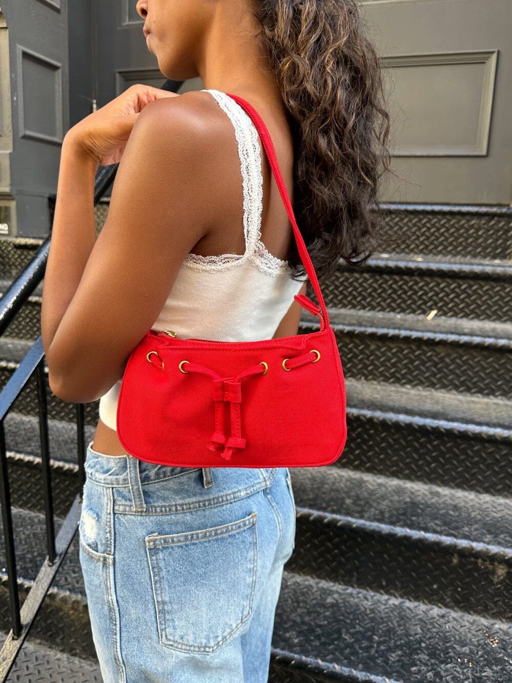 Brandy Melville Red Drawstring Shoulder Mini Bag